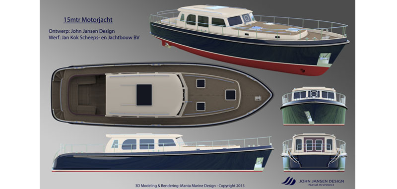 Manta Marine Design made the visualizations and build kit for this 15 steel motor yacht Aride 1500 - 1