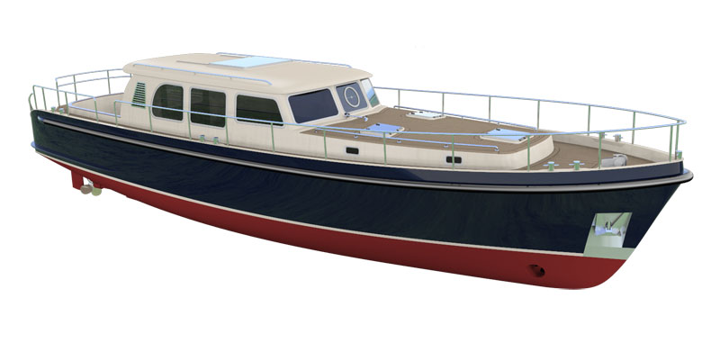 Manta Marine Design made the visualizations and build kit for this 15 steel motor yacht Aride 1500 - 2