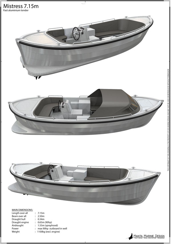 Mistress 715 Aluminium Tender - design by Manta Marine Design - brochure2